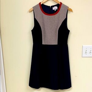 Poem by Oliver Bonas Wool Blend Pleated Dress – Navy/Red/Brown – Size 12 – Schoo